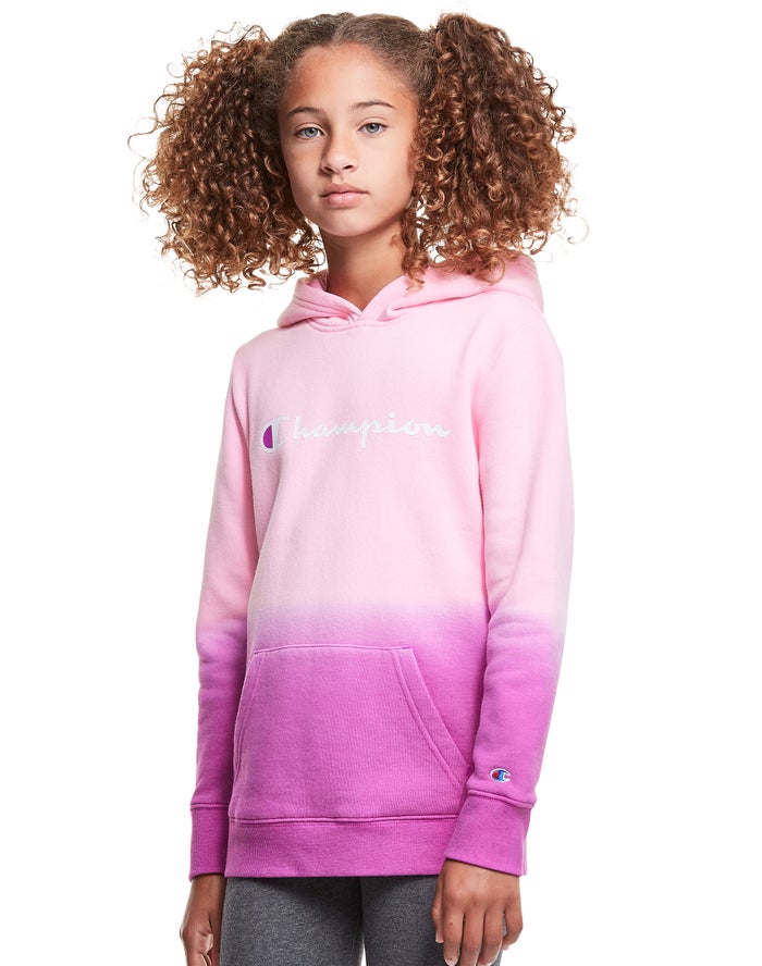 Champion Hoodie Meisjes - Roze/Paars - Fleece Dip-Dye Script Logo ( 053129-DLF )